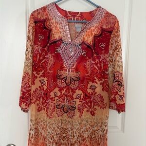 Chico's Red and Tan Paisley Tunic